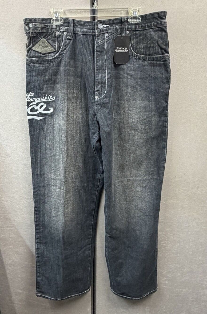 NWT Enyce Men's 38 Baggy Y2K Embroidered Jeans Dark Wash
